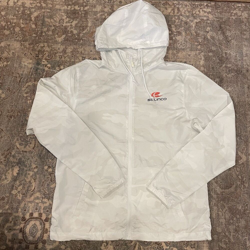 Solinco Sports WomensM Windbreaker Hooded White Camo Packable Pocket Drawstring